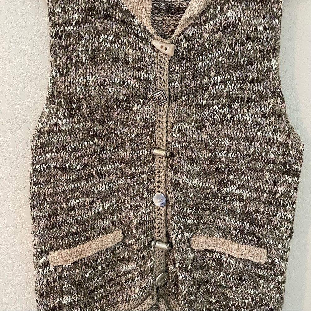Vintage Norse Themed Brown Knit Button-Up Sweater Vest Large Made in USA - Picture 2 of 7